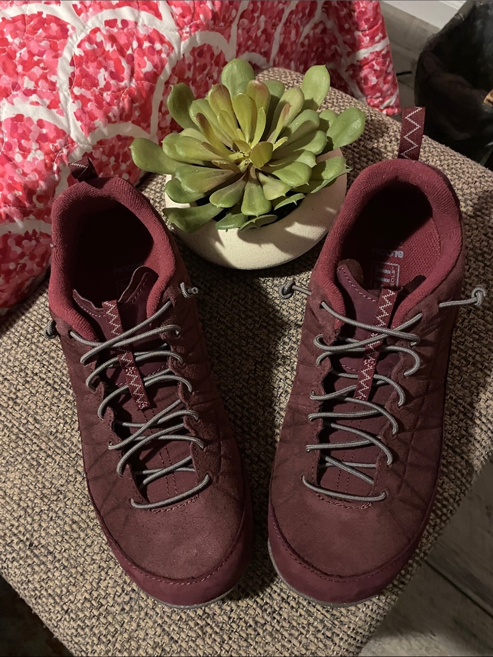 Women's Quilted Suede Sneakers in Burgundy